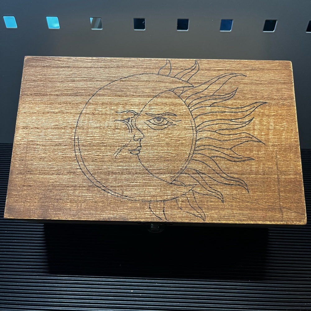 Handmade Wooden Sun and Moon Decorative Box